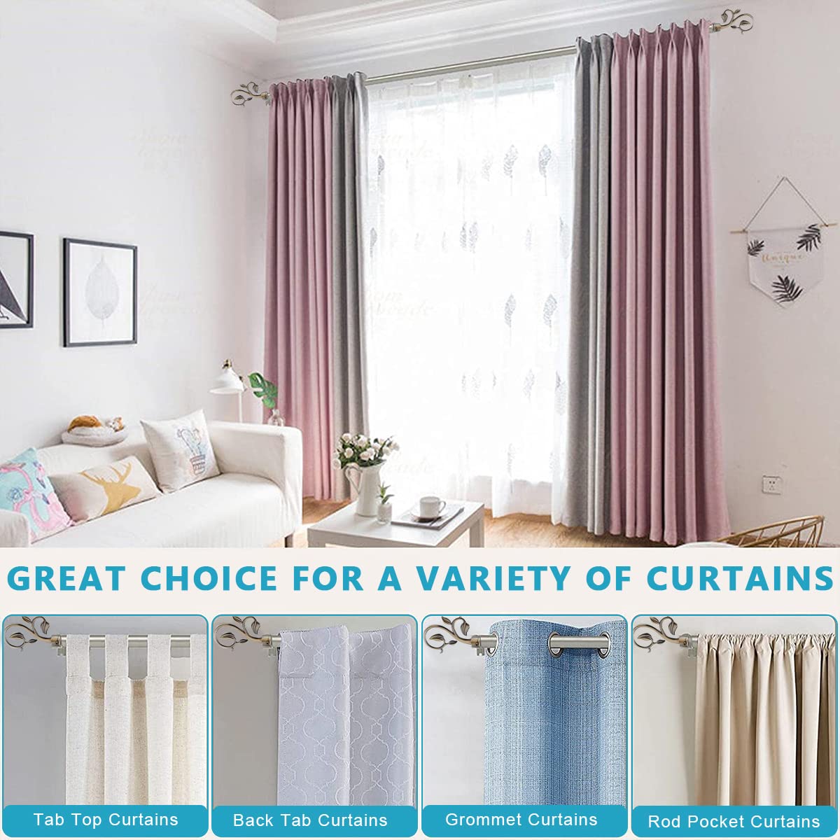 HASTHIP 6pcs Curtain Brackets Set, Alloy Zinc Modern Curtain Rod Finials/Curtain Fittings Fits for Dia. 20-22.5mm Curtain Rods