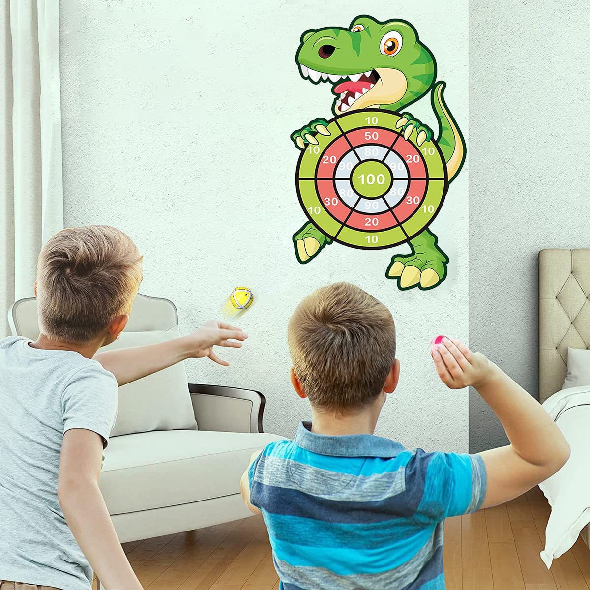 PATPAT Large Dart Board Dinosaur Toys for Kids, Dart Game for Kids with 12Pcs Sticky Balls, Kids Toys for Boys Girls Indoor Games for Kids, Outdoor Games Gifts for 4-12 Year Old Toddler Activity Toys