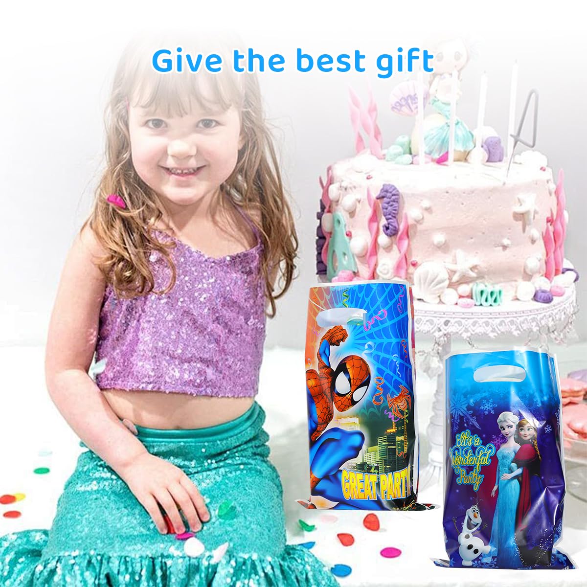 HASTHIP 60Pcs Superhero Spiderman, Mickey, Frozen Cute Party Gift Bags Candy Favors Bags for Kids Birthday Cartoon Theme Party Baby Shower Decorations