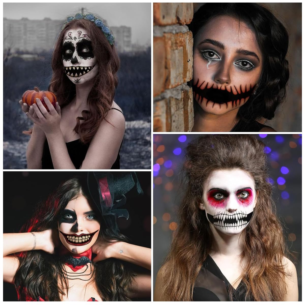 MAYCREATE Halloween Horror Face Stickers Horror Smile Mouth Stickers Temporary Tattoo Stickers 3D Realistic Face Tattoo Stickers Halloween Scary Vampire Venom Cosplay Makeup Stickers, 10 Sheet