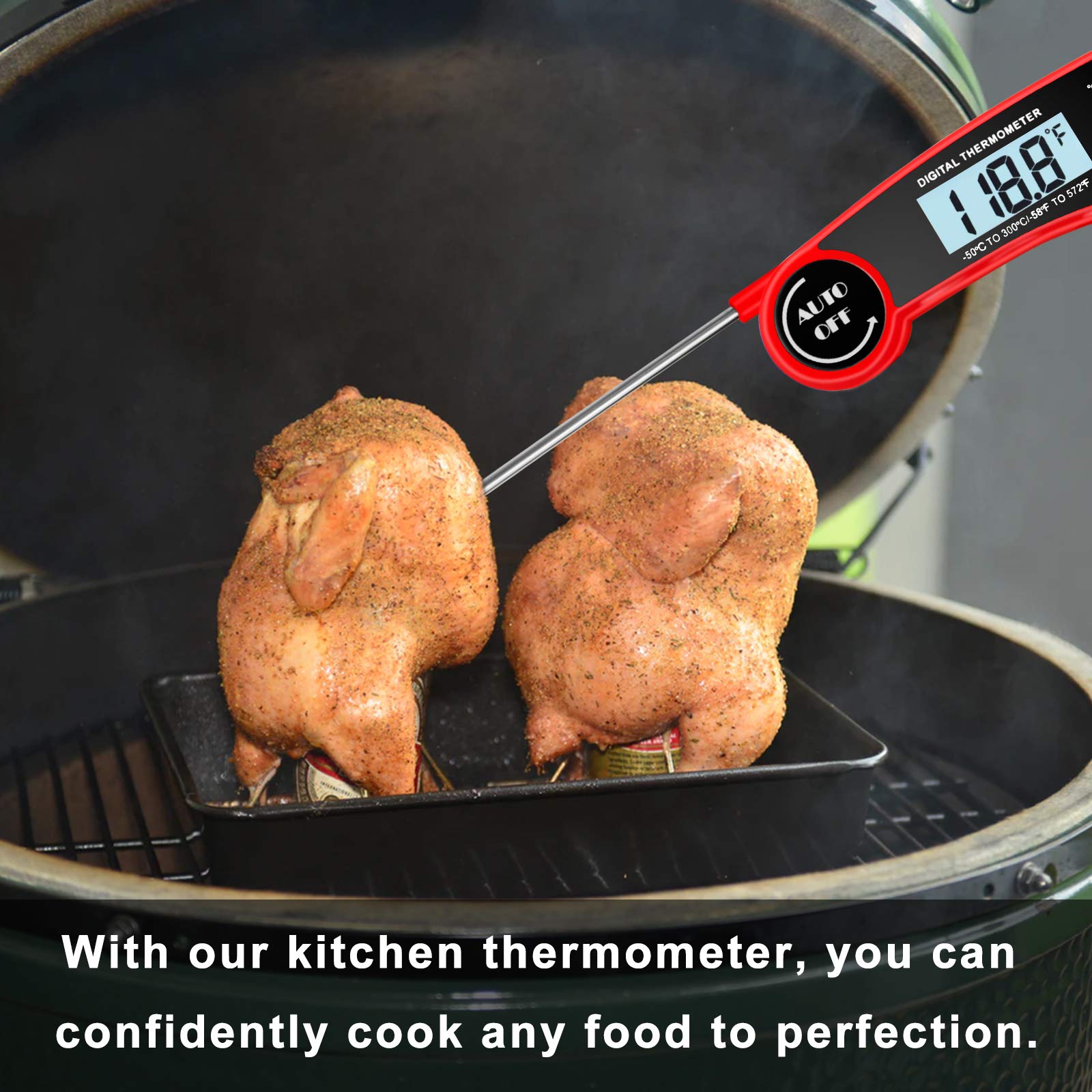 ZIBUYU Food Thermometer with Instant Read Food Thermometer with Backlight & Calibration Function, IP67 Waterproof Fast Digital Cooking Thermometer for Candy Beef BBQ Grilling Baking
