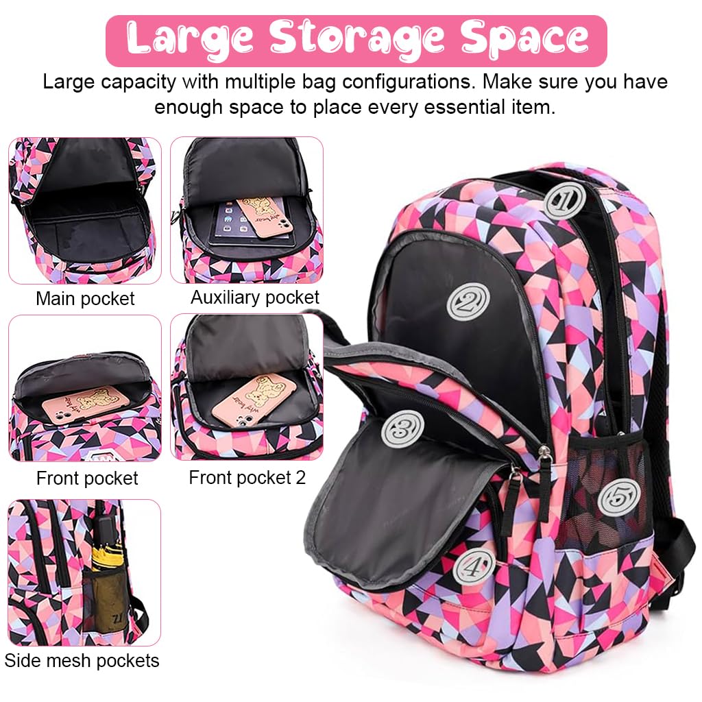 PALAY Fashion Backpack Student Shoulder Backpack Geometric Printed Travel Backpack Laptop Backpack Multi-pouches Large Capacity School Backpack