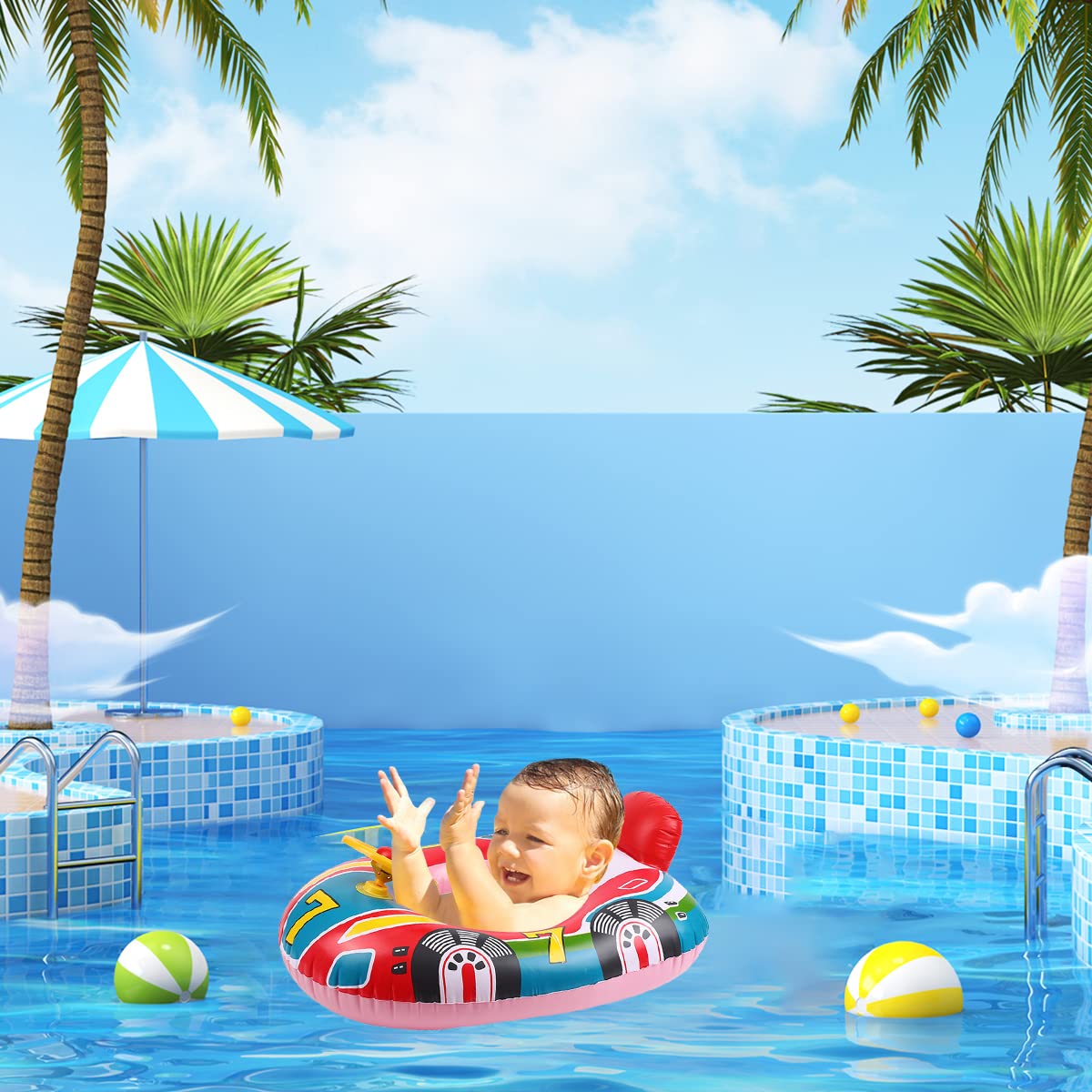 Proberos Inflatable PVC Float Seat Toy for Swimming Pool Baby Float Child Cute Swim Float Seat Safe Anti-flip Over Pool Float Seat for 3 Years Old and Under
