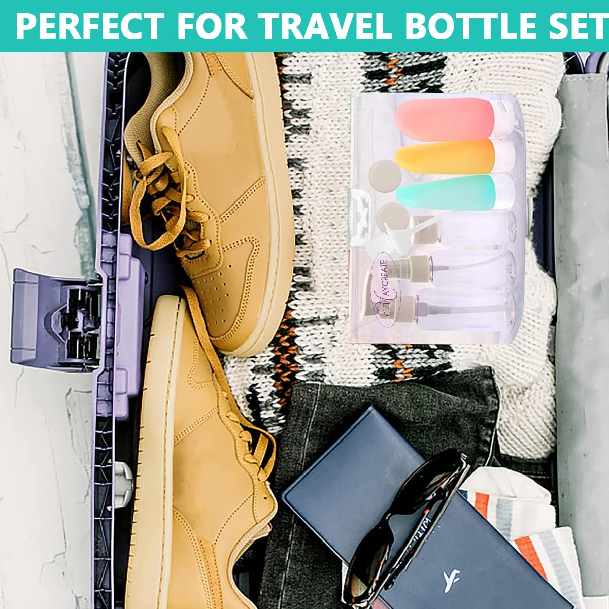 MAYCREATE Travel Bottles for Toiletries, 11pcs Set Leak Proof Squeeze Bottle for Travel, Spray Bottles & Cream Jars Kit, Refillable Containers Dispenser Bottle for Shampoo Lotion Conditioner