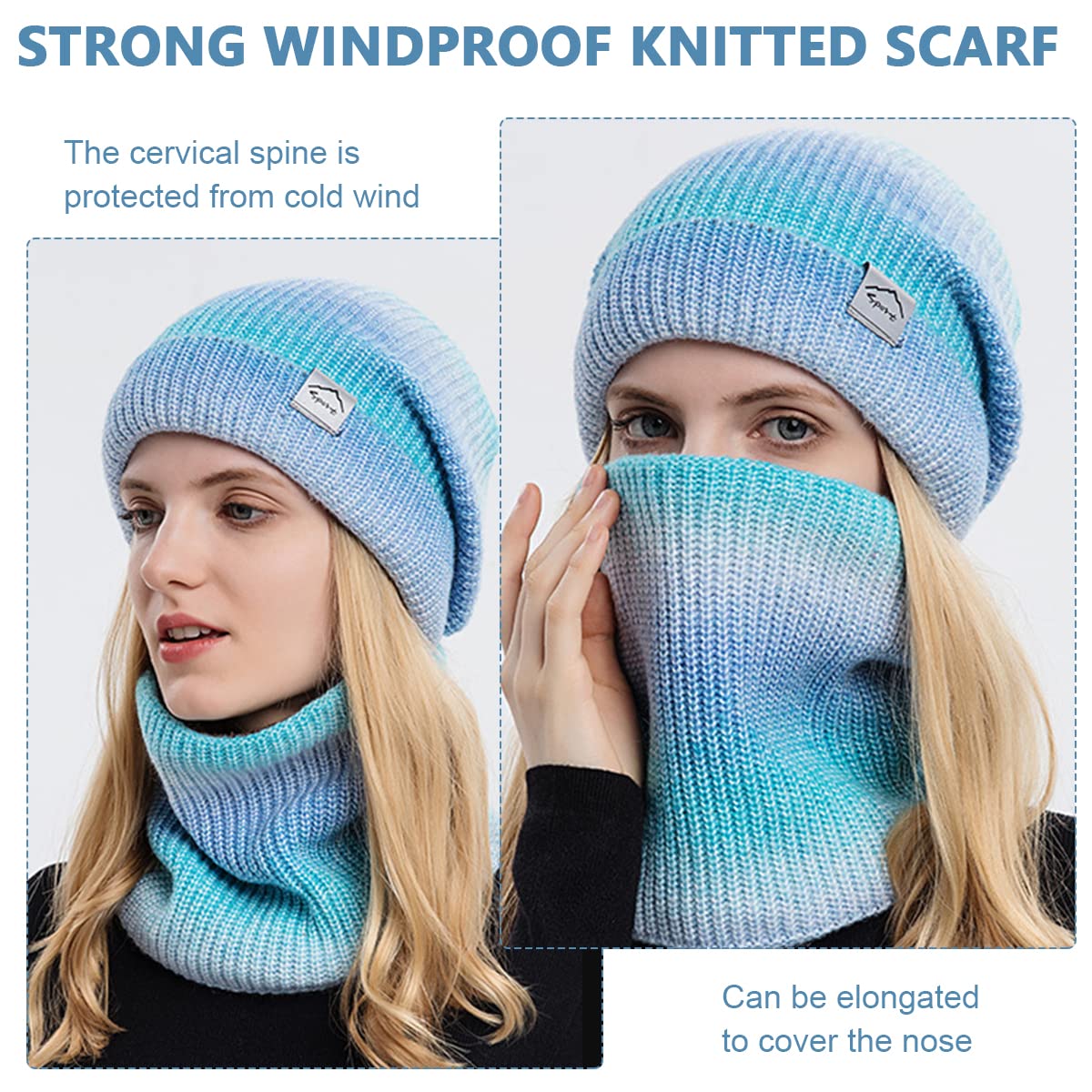 PALAY Beanie Cap for Women Fleece Lined Winter Hat with Neck Warmer Scarf for Women Girls, Fashion Knit Warm Winter Cap Scarf Set (Blue)