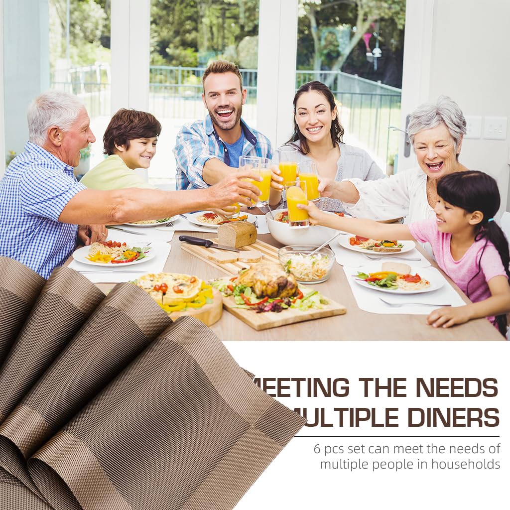 HASTHIP 6Pcs Dining Table Placemats PVC Insulation Dining Placemats Coffee Minimalism Embossing Waterproof Dining Placemats, 17.7x11.8cm