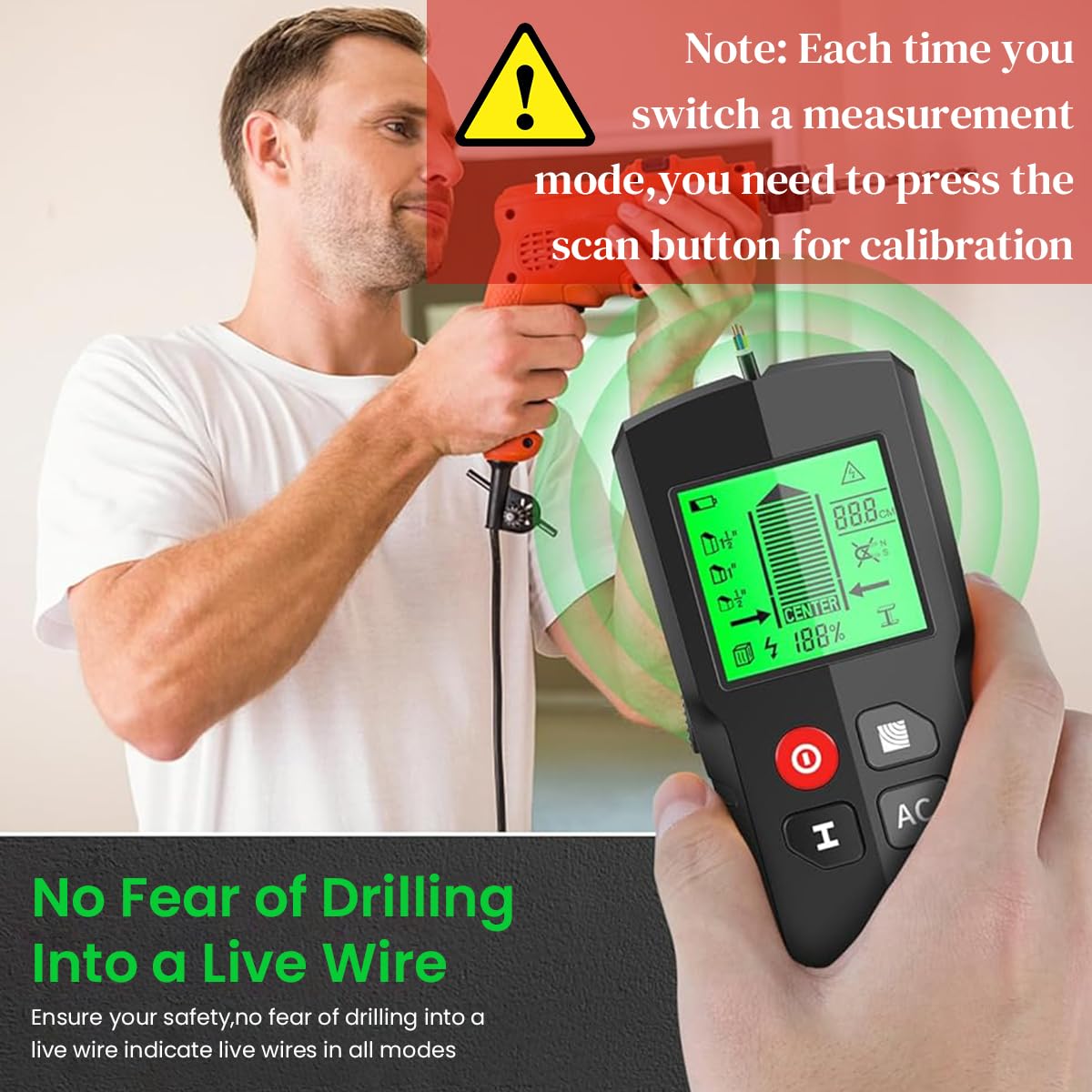 Serplex 5 in 1 Stud Finder Wall Scanner Smart Stud Sensor with LCD Display & AC Wire Warning Metal Detector on Wall Precisely Locating Metal, Wood, AC Wire, Studs, No Battery