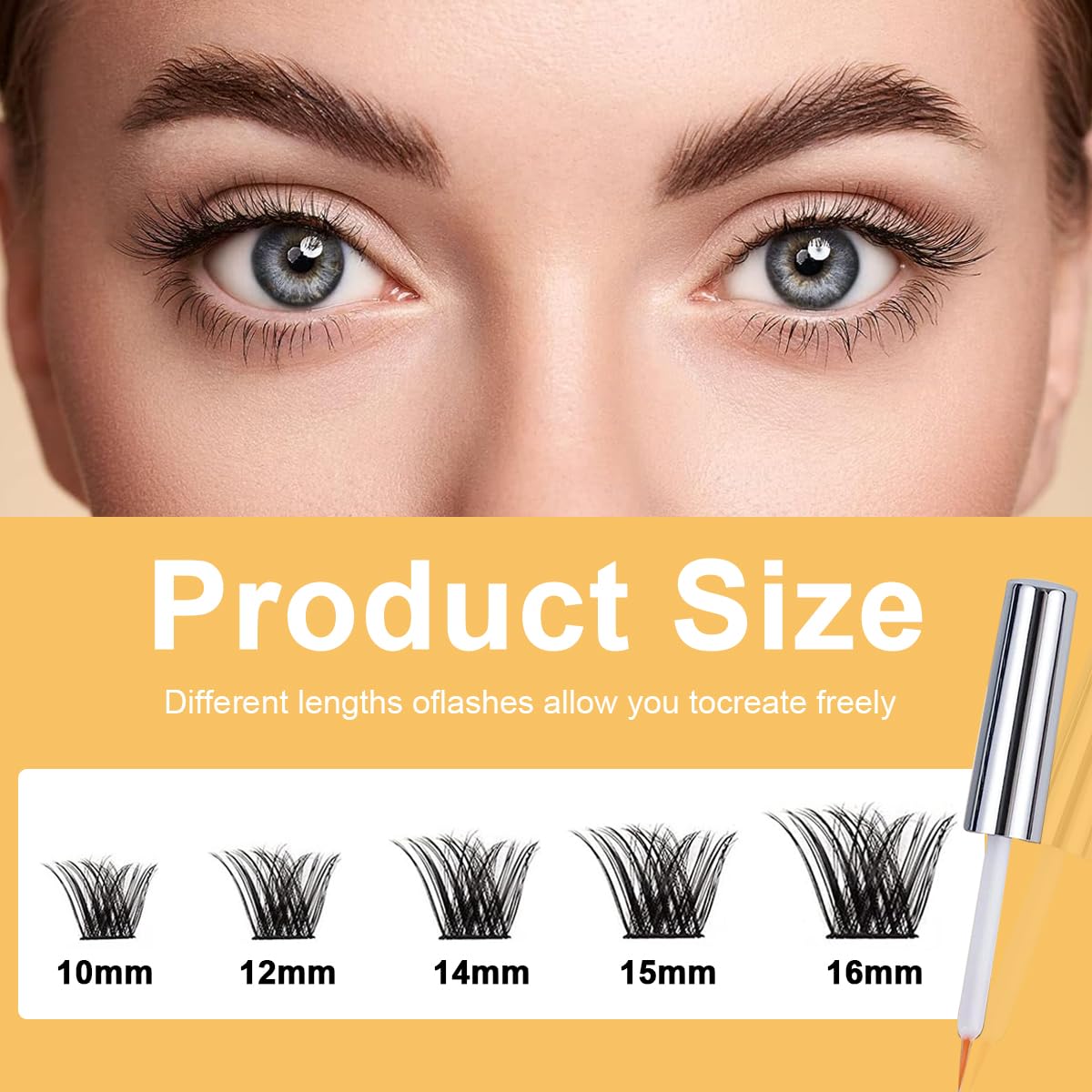 MAYCREATE False Eyelashes for Women, DIY Eyelash Extension Kit, 45pcs 10-16mm 5 Sizes Cluster Lash, Natural Curl Individual Wispy Eye Lashes Set with Glue and Tweezer - Quick & Easy Use
