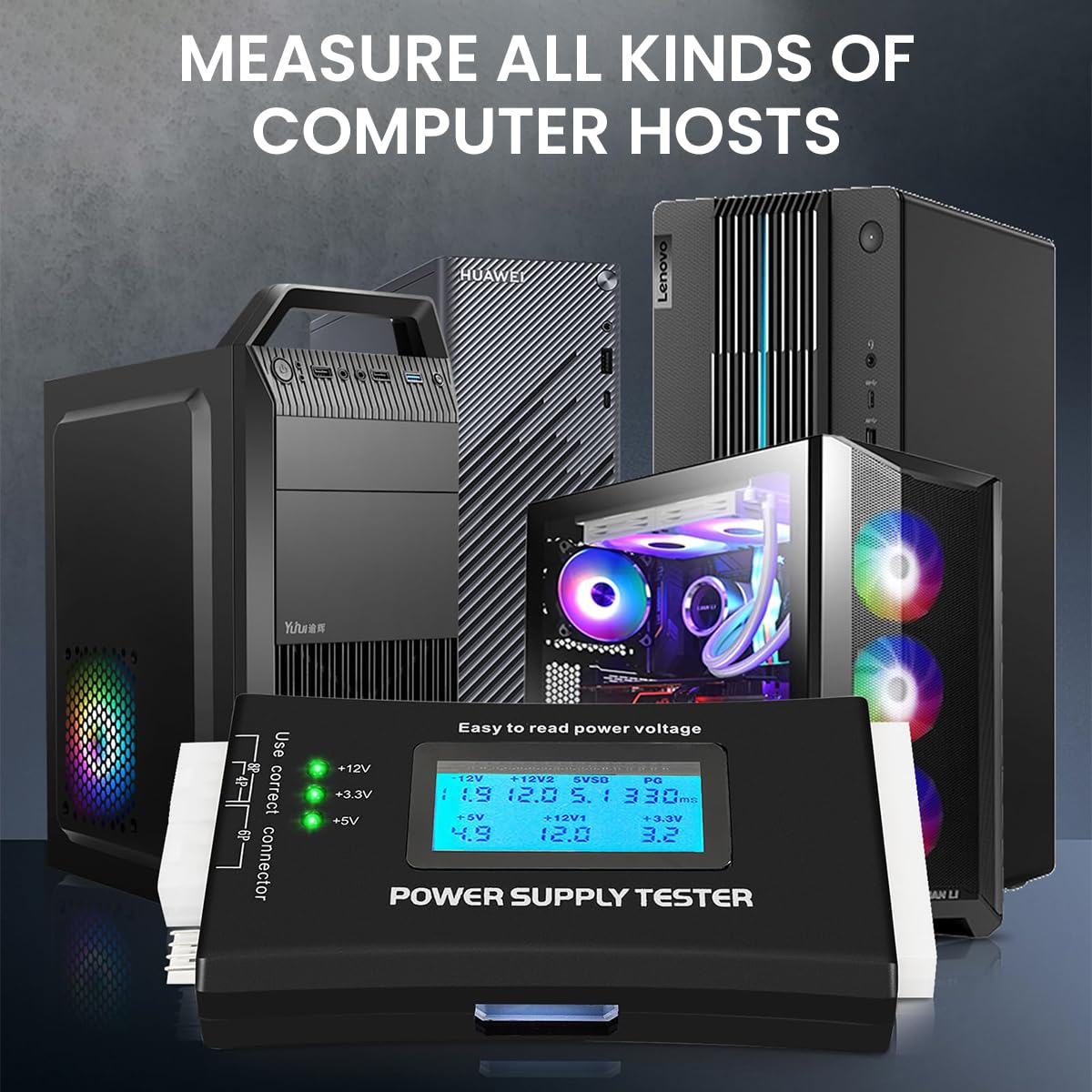 Serplex Computer PC Power Supply Tester, ATX/ITX/IDE/HDD/SATA/BYI Connectors Power Supply Tester Aluminum Alloy Enclosure ATX Power Tester with 1.8 inch LCD Screen