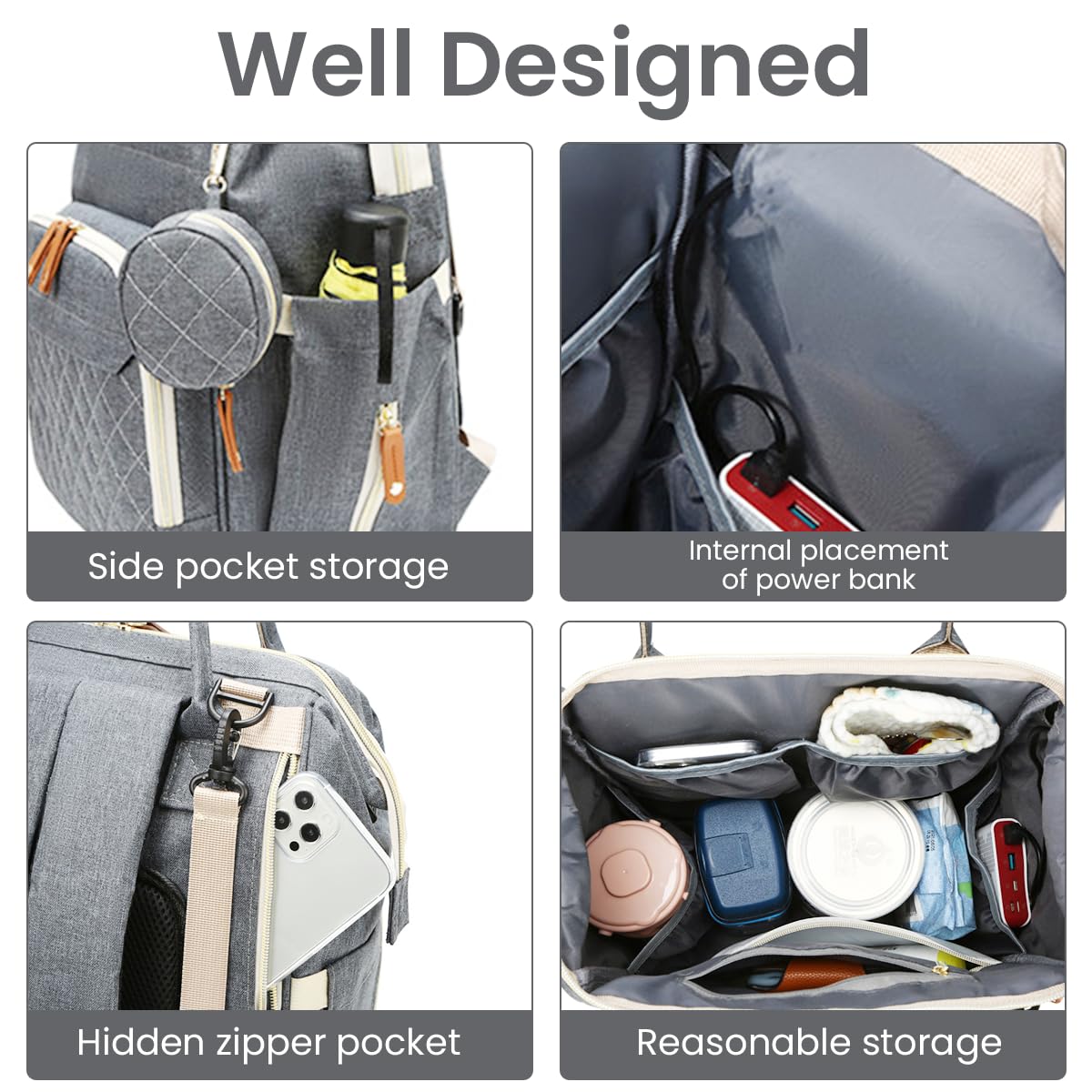 SNOWIE SOFT Stylish Nylon Diaper Backpack - Large Capacity, Multi-Pocket Maternity Bag with Wet-Dry Compartment, Stroller Straps & USB Port Durable Travel & Daily-Use Baby Bag for Indian Parents