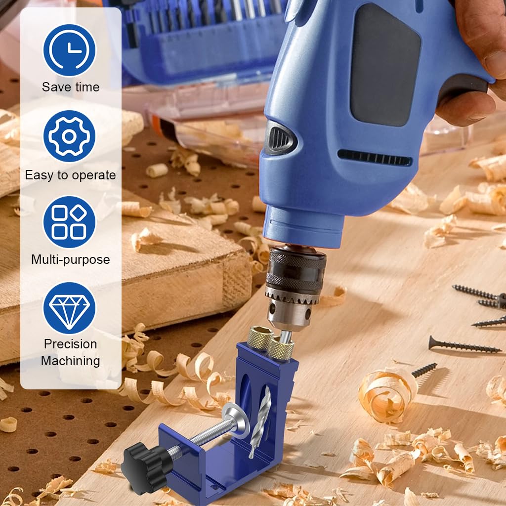 Serplex Woodwork Hole Drill Guide 15° Angle Drill Guide Set of 46Pcs Angle Drill Guide Tool Kit Dual Hole Precise Angle Drill Guide Angle Punching Drill Guide Stand for Cabinet Making, DIY Projects