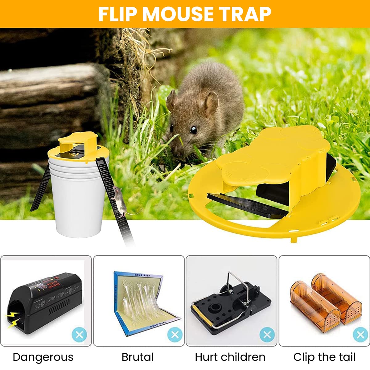 HASTHIP Mouse Trap for Mice, Rats, Chipmunks, Squirrels, Hamsters and Other Rodents, Reusable Trap Bucket Rat Catcher, Trap Door Style, Auto Reset, Humane Not not Fatal(Bucket Not Included)
