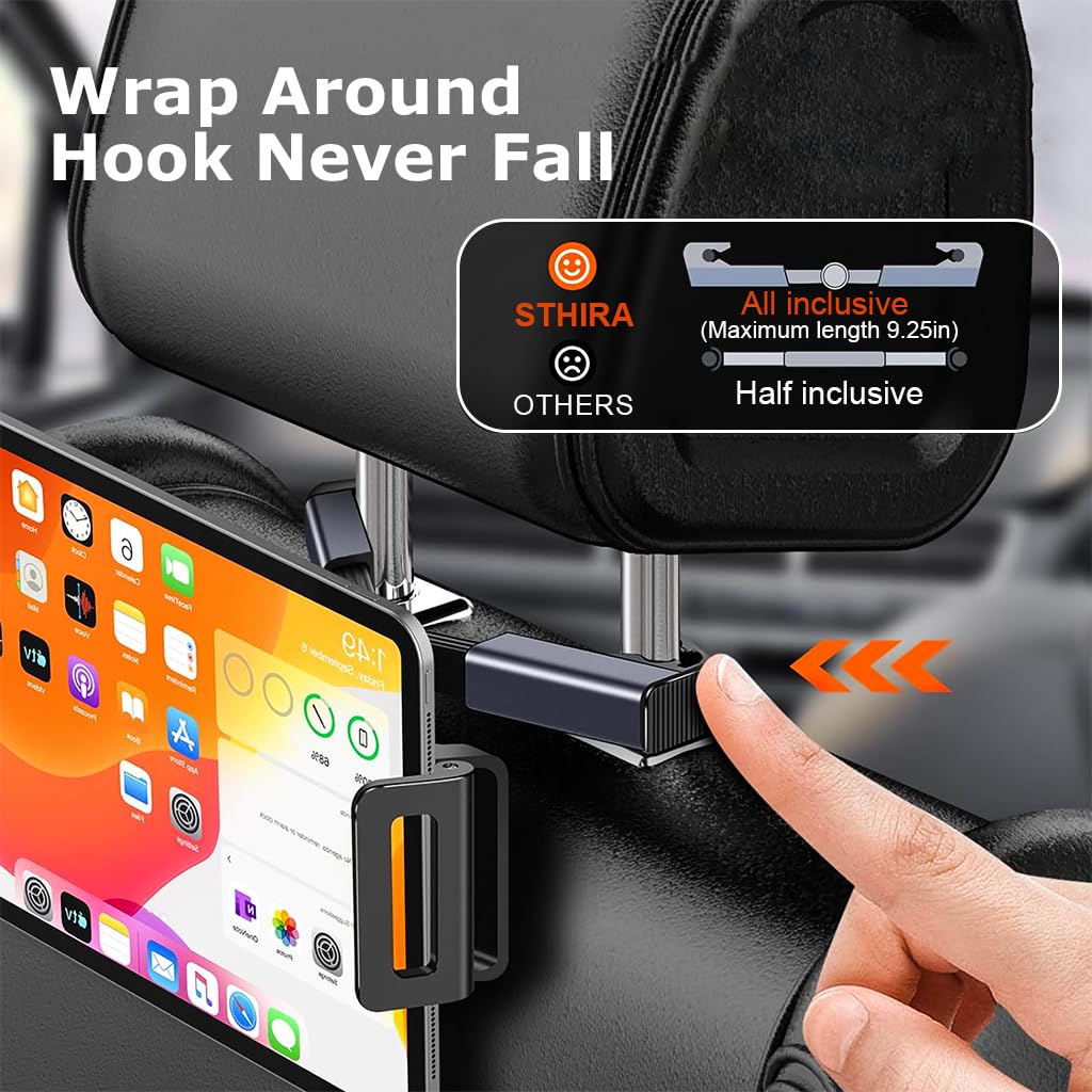 STHIRA® Retractable Tablet Holder for Car Headrest and Back Seat 360 Rotation Fits 4.7-12.9 inch Devices Secure Adjustable Ipad Ideal Road Trips Travel Essentials 3PCS