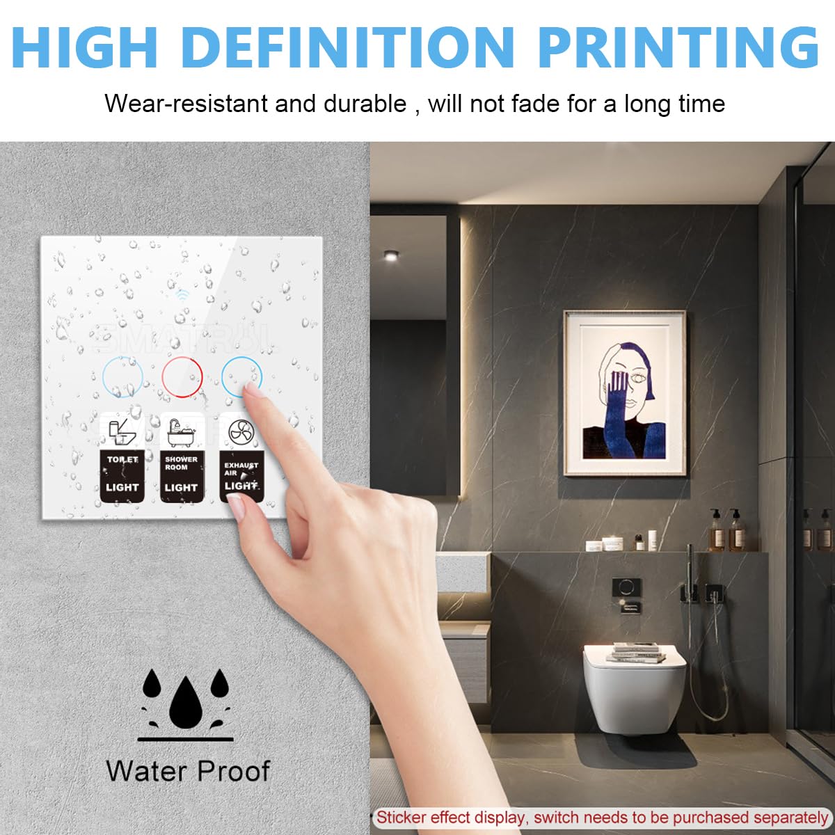 Climberty Switch Label ID Sticker Set, Icon Switch Sticker for Distinguish Waterproof Switch Label Stickers, Touch Buttons Switch Icon Stickers for Home, Kitchen, Room, 48pcs/Sheet
