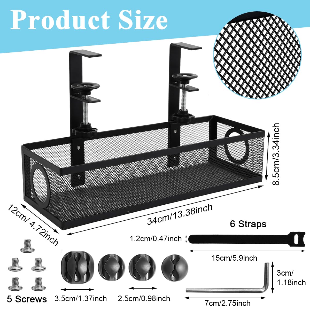 Climberty Under Desk Cable Organizer Cable Organizer Rack Adjustable Screw-Fixed Adjustable Under Desk Cable Organizer Holder for Power Extention, Power Cord, Network Cable