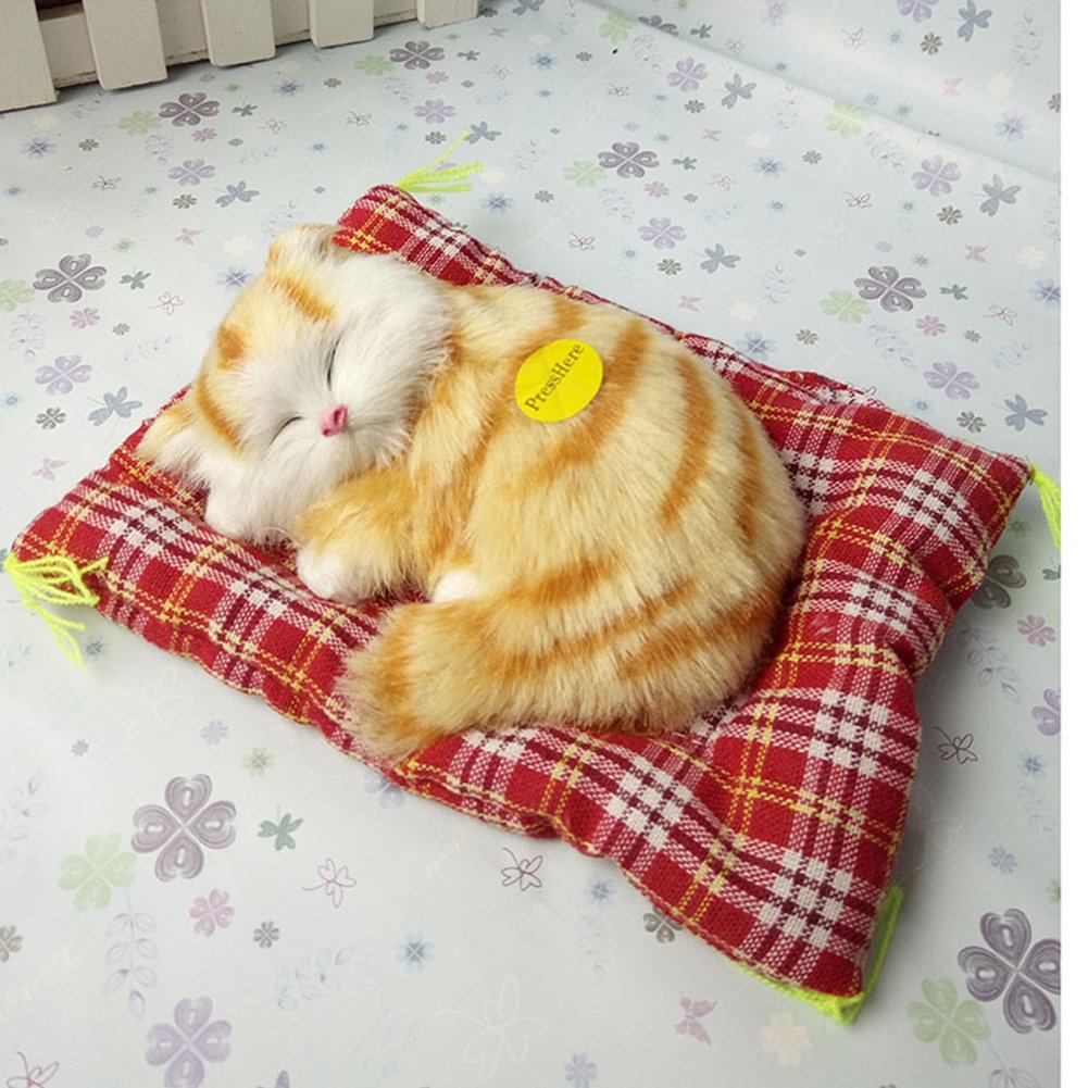 PATPAT Plush, Cotton, Faux Animal Fur Sleeping Cat Stuffed Toy Press Simulation Sound Animal Cute Doll, Multicolour
