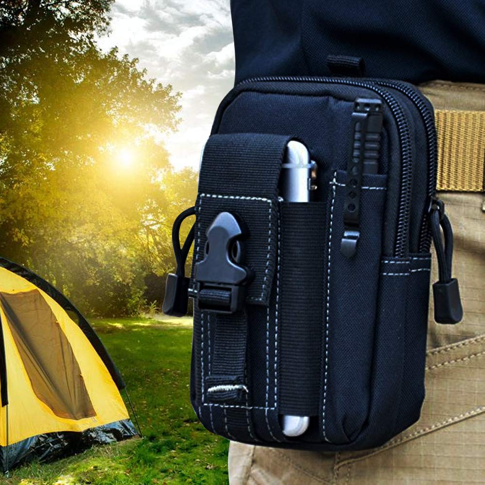GUSTAVE Tactical Waist Bag for Men, Oxford Cloth Mobile Pouch Mini Bag EDC Outdoor Gadget Pocket Double Layer Lightweight Waist Gadget Bag Zipper Pouch for Keys, Tools, Pen, Phone