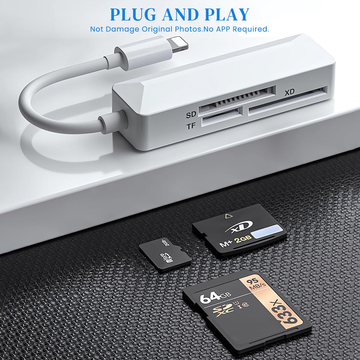 Verilux SD Card Reader for iPhone, Light-ning Connector Memory SD Card Reader Adapter High-Speed/SD/FTXD Picture Card Camera Adapter for iPhone 14/13/12/11/XS/XR/X/8/7/6/5
