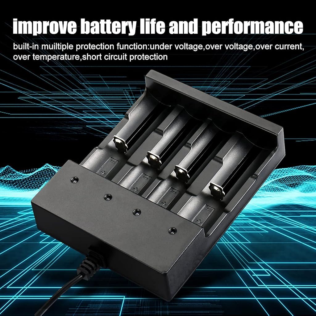 Verilux® 18650 Battery Charger, 3.7 Volt Rechargeable Battery Charger, 4 Bay Lithium Ion Battery Charger 26650 21700 18650 10400 14500 16340 16650 18500 (Only USB Charger)