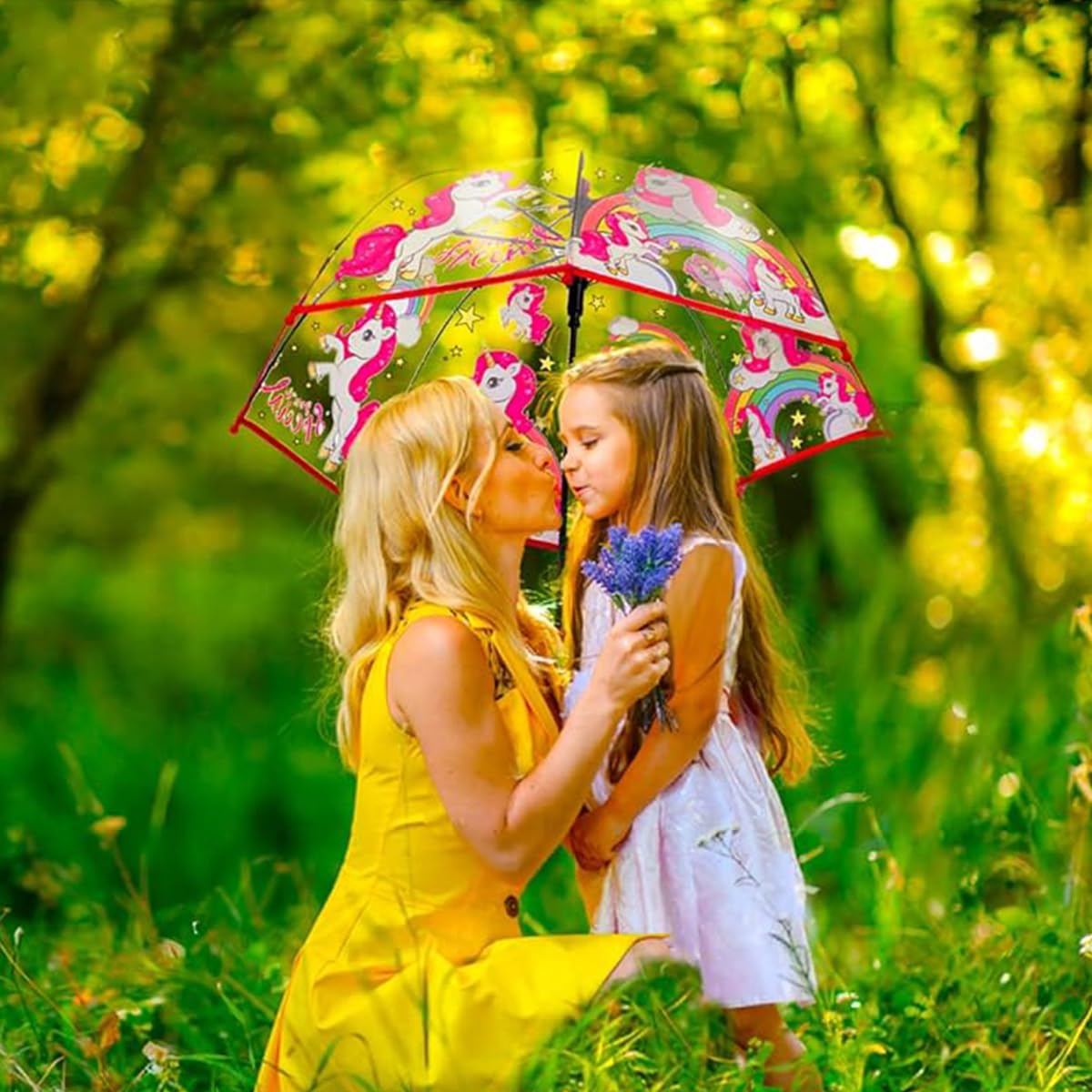 PATPAT Umbrella for Kids Rain Umbrella Cartoon Unicorn Transparent Kids Umbrella for Girls 5-6 Years Old, Windproof Waterproof Princess Dome Bubble Shape, Girls Umbrella with Grip Handle for Children