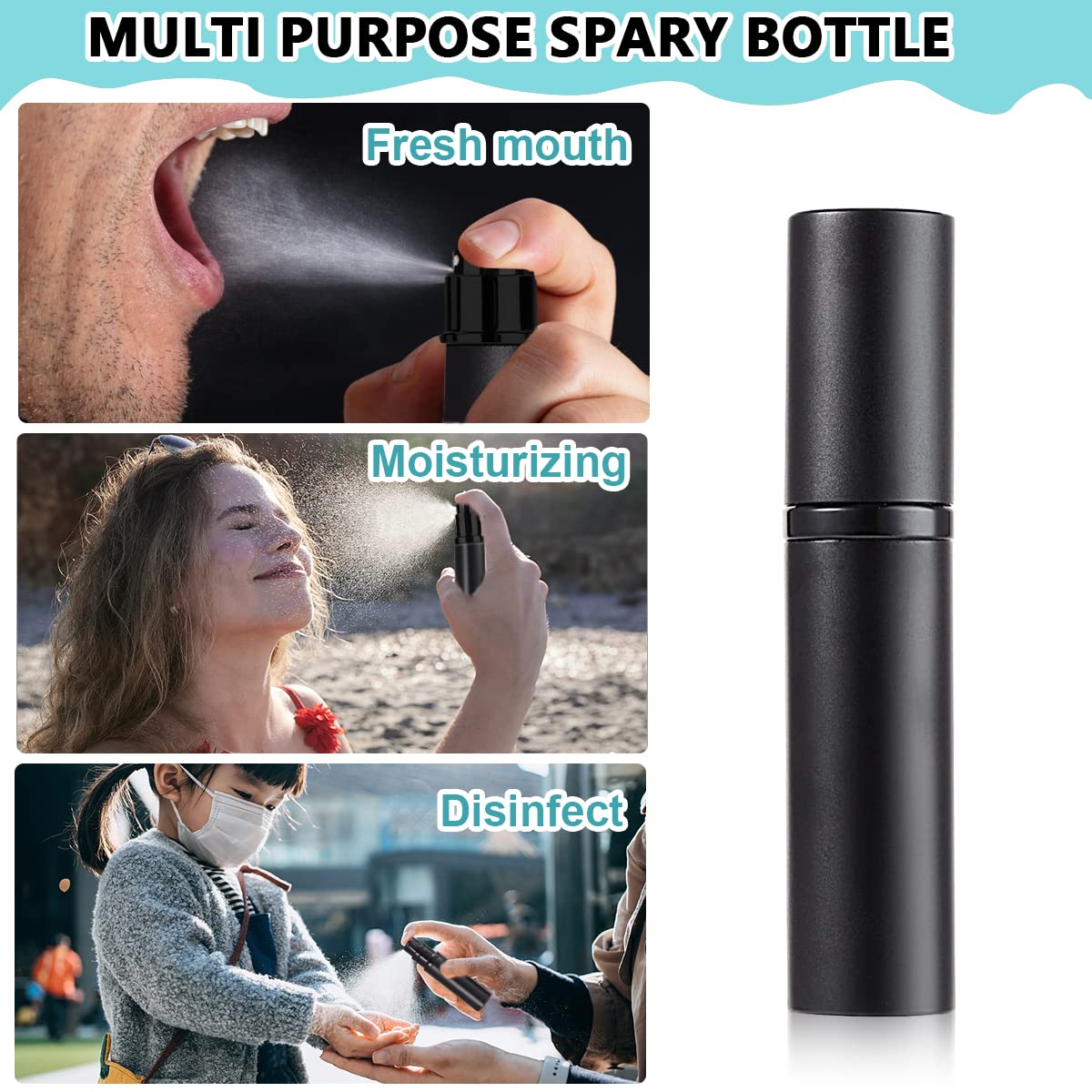 MAYCREATE Mini Perfume Refill Bottle 5ml, Upgraded Leakproof Perfume Atomiser Refillable Perfume Bottle, Matte Black Pocket Empty Spray Bottle Pump Dispenser (Metal Shell+Glass Inner)