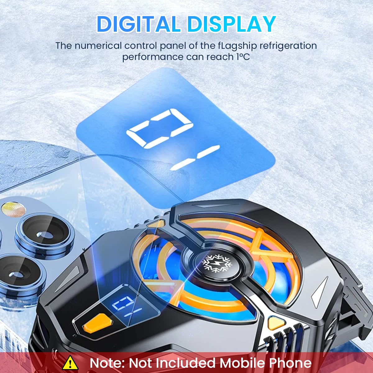 ZORBES Phone Cooler Gaming Fan, 3 Speed Adjustable Gaming Phone Cooling Fan with Digital Display and 5 Pairs Finger Covers, Phone Cooler for iOS & Android Smartphones from 4.5 to 6.7 in for Live Streaming