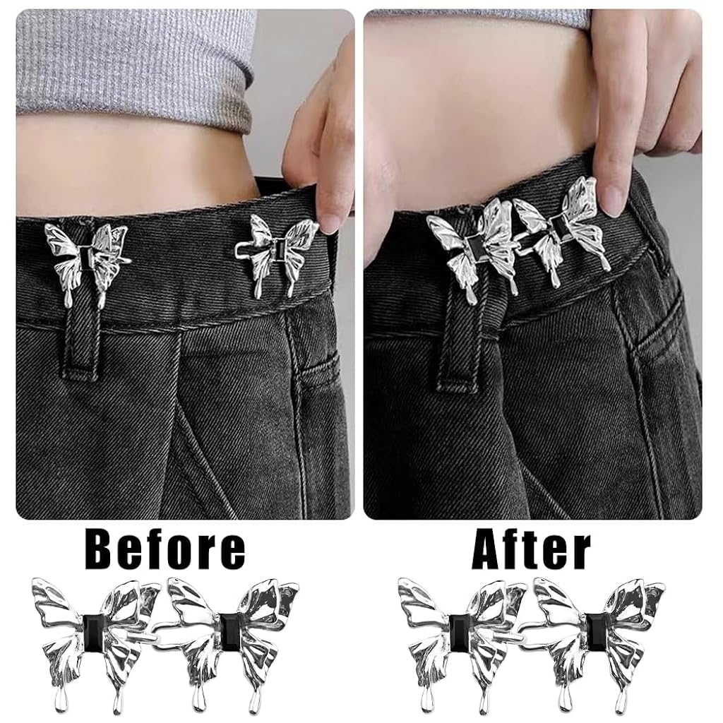 ZIBUYU® 2 Sets Jeans Tightening Clips, Buttons for Jeans, Alloy Butterfly Adjustable Button Pins Jean Buttons for Loose Jeans Pants Dress X3