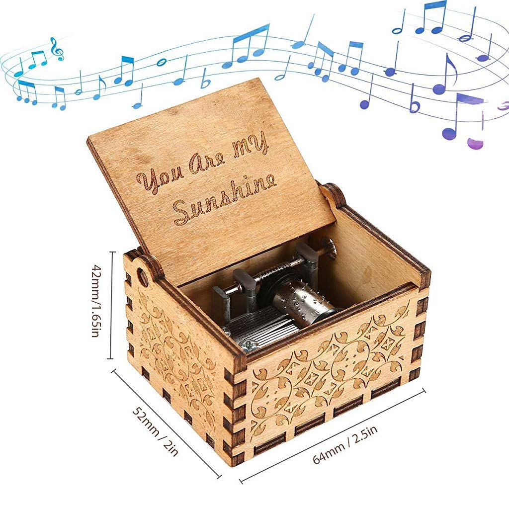 PATPAT Wood Music Box, Wooden Classic Music Box with Hand Crank Birthday Gifts for Girls Boys Diwali Gifts for Kids Friends Family -You are My Sunshine