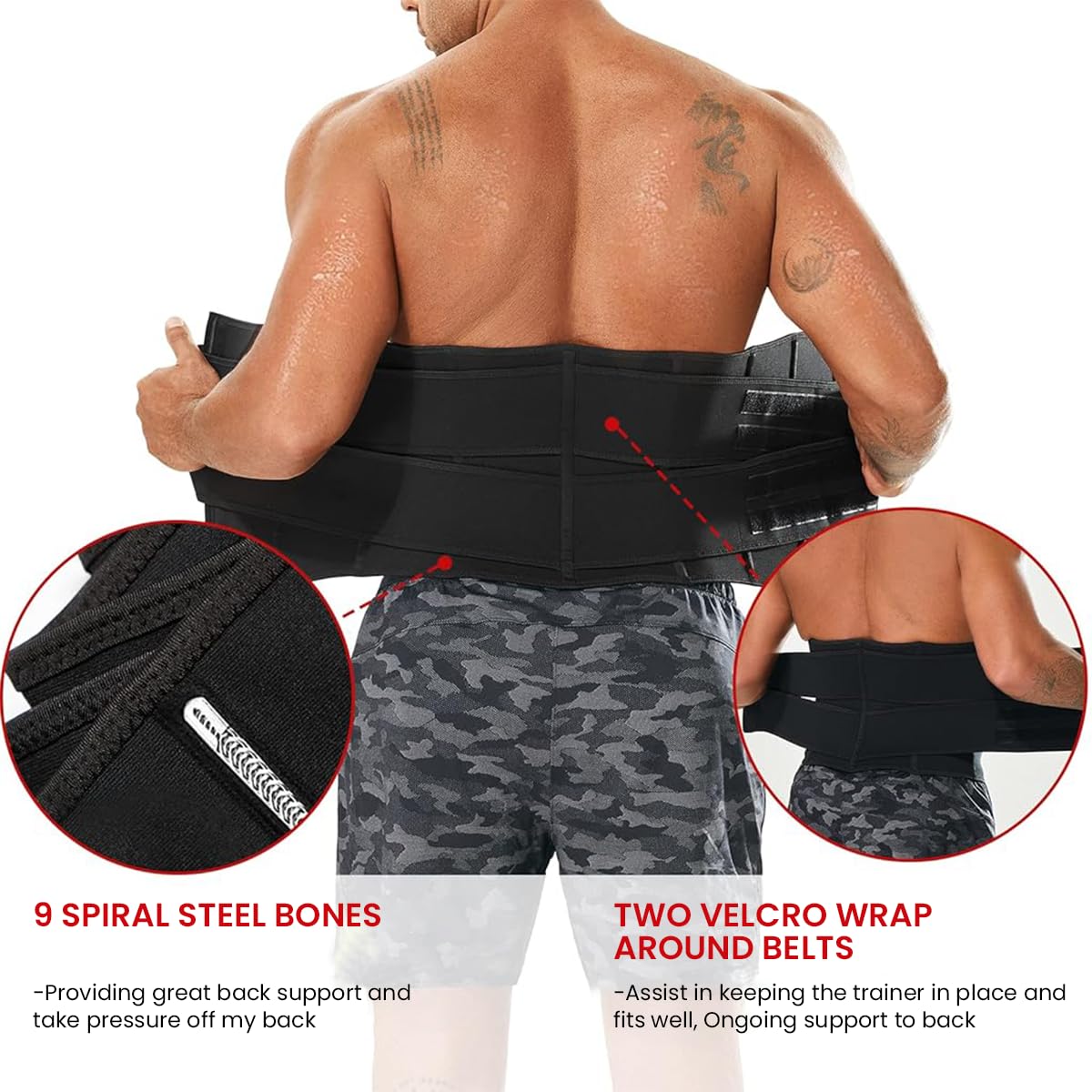 Proberos Fitness Compression Waist Band Neoprene Waist Trimmer Unisex Adjustable Waist Support Wrap Waist Trainer for Running, Weightlifting, Lumbar Support, Size L