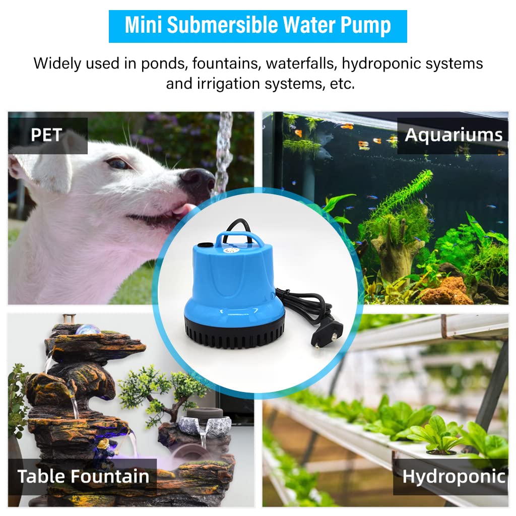 Qpets 1200L/H Submersible Water Fountain Pump, Mini Water Pump for Pond, 25W Power Large Water Pump for Fountain, Water Circulation Pumps with Suction Cup Bottom for Fish Garden (Blue)