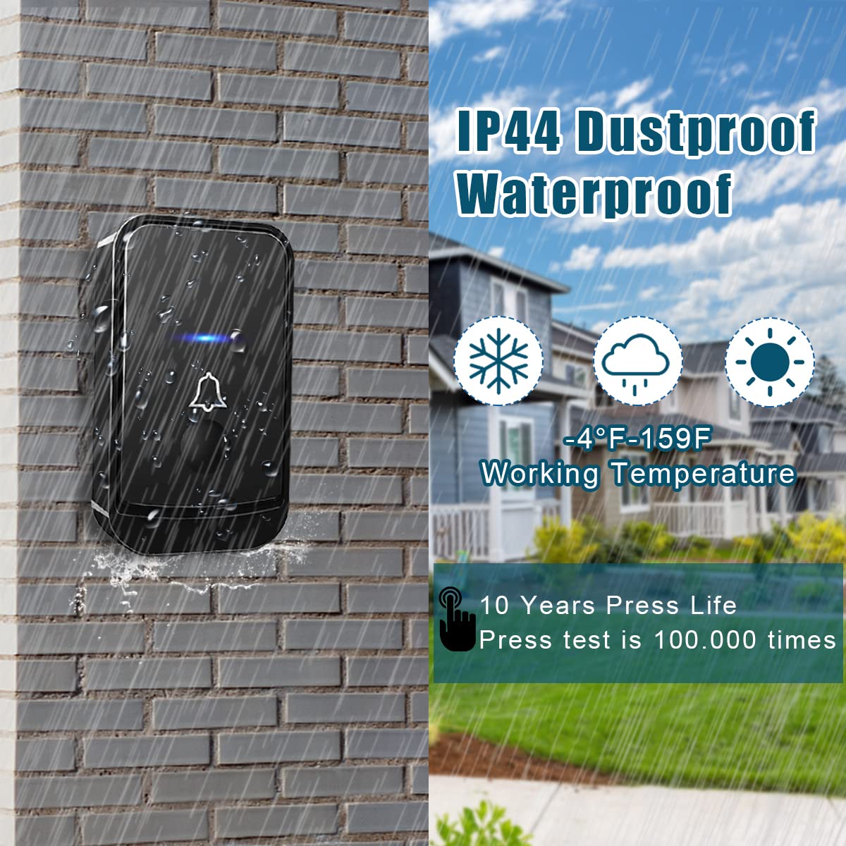 HASTHIP Self-Powered Door Bell for Home Electrical Wireless Door Bell Waterproof IP44 2 Receiver & 1 Transmitter Ding Dong Bell with Flashing Light Smart Door Bells 45 Ringtones 4 Level Volume