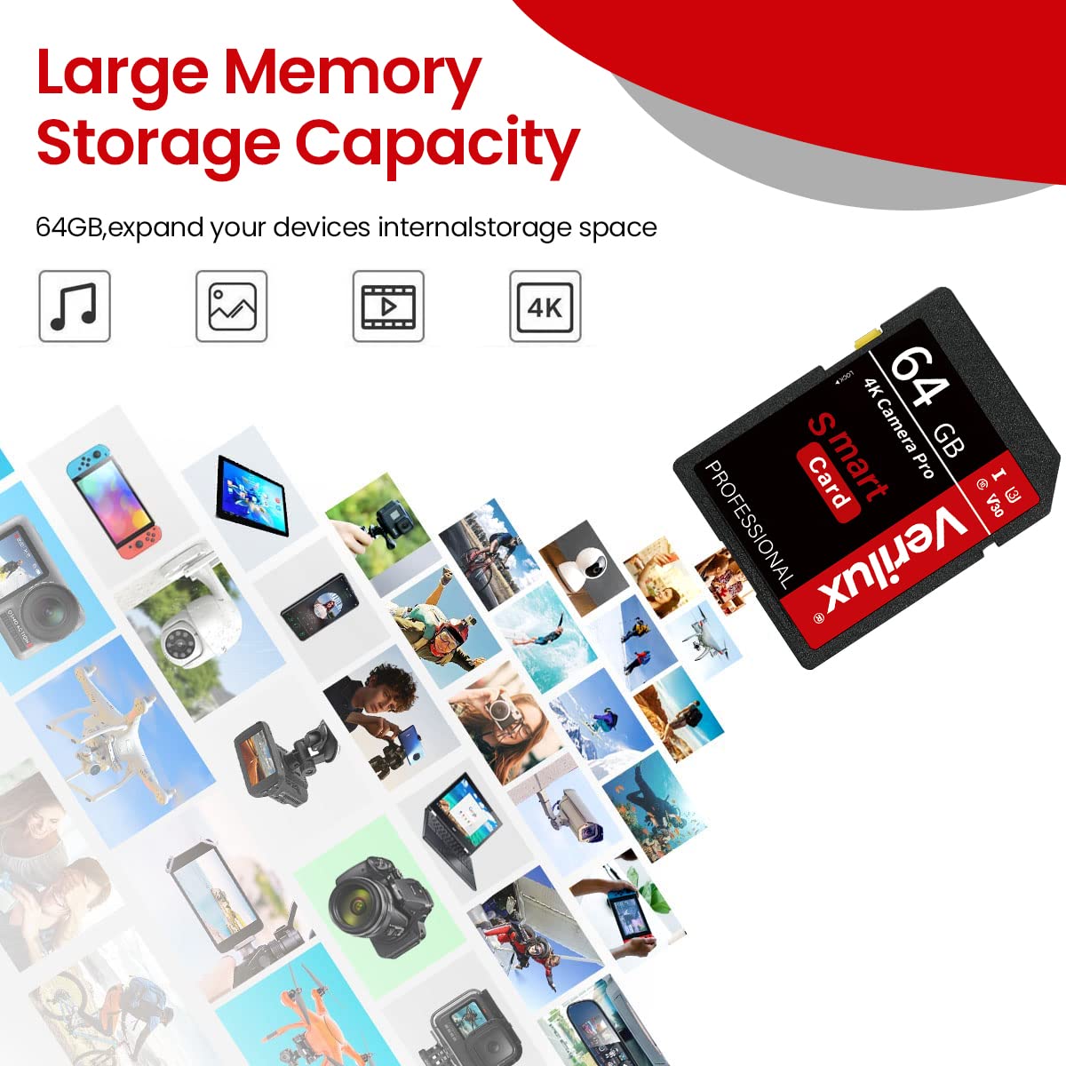Verilux SD Card 64 GB Memory Card High Speed Camera SD Card