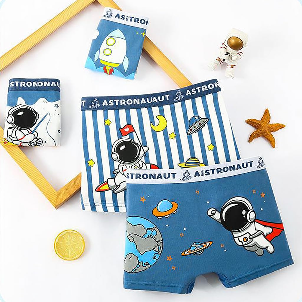 PALAY 4 Pack Boys Underwear Kids Cotton Boxer Briefs Astronaut Training Boyshorts for Toddler Size 3-12 Years, L