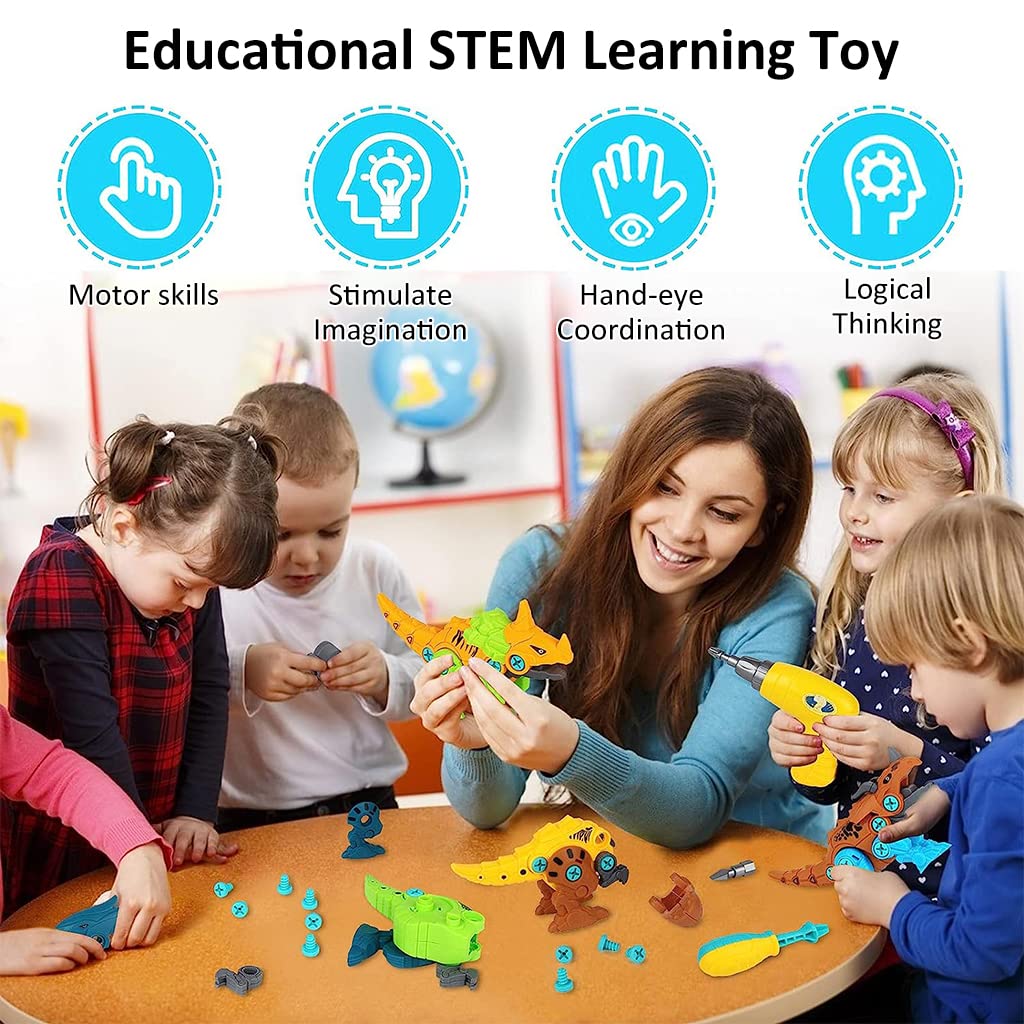 PATPAT Dinosaur Toys for Kids STEM Construction Building Toys for Kids Dinosaur Toy with Screwdriver Dinosaur Egg Assembling Building Blocks Birthday Gifts for 3-8 Year Old Boys Girls (Triceratops)