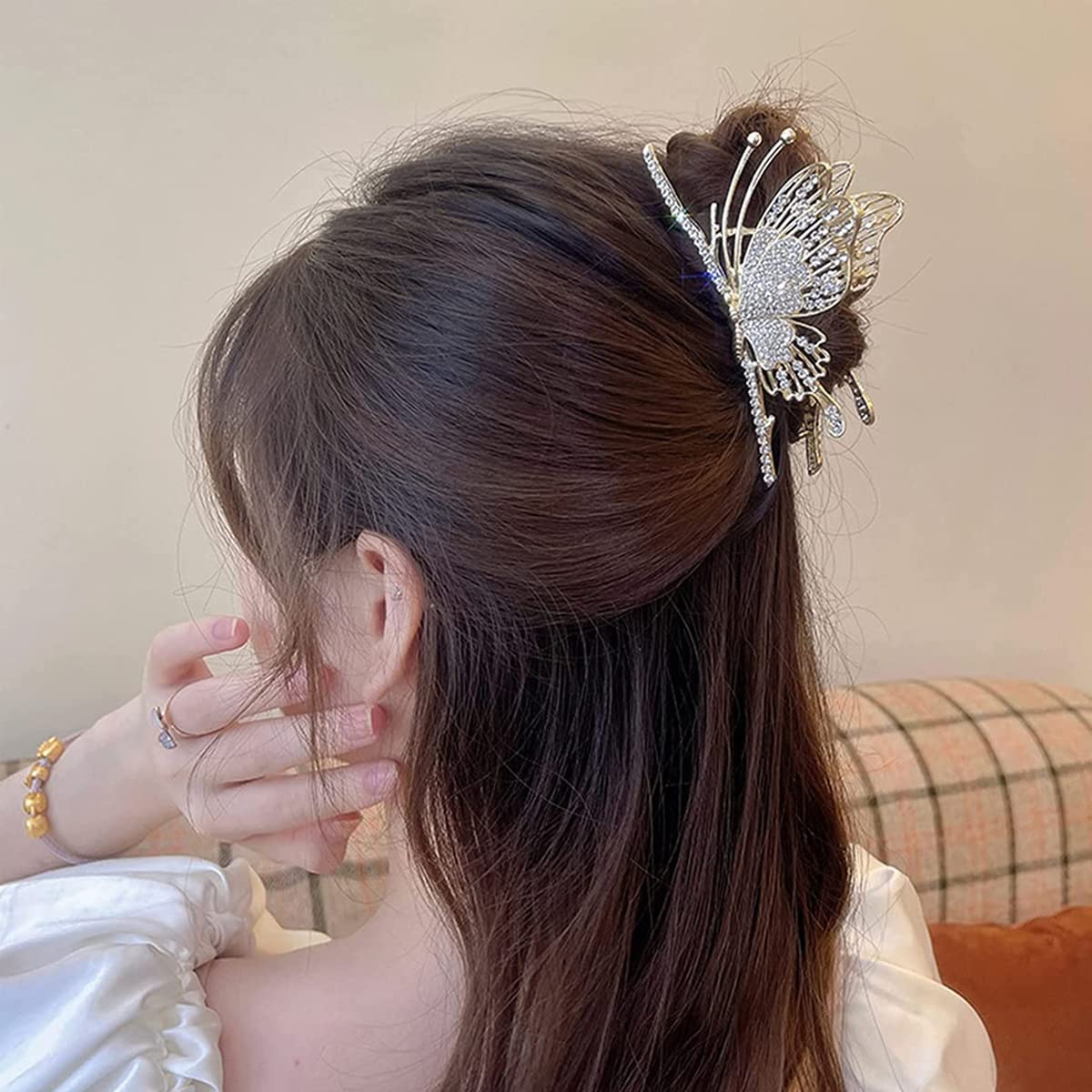PALAY Butterfly Hair Claw Clips for Women Sparkly Rhinestone Large Clutchers for Hair Non-Slip Metal Hair Clips Strong Big Hair Jaw Clips Gift