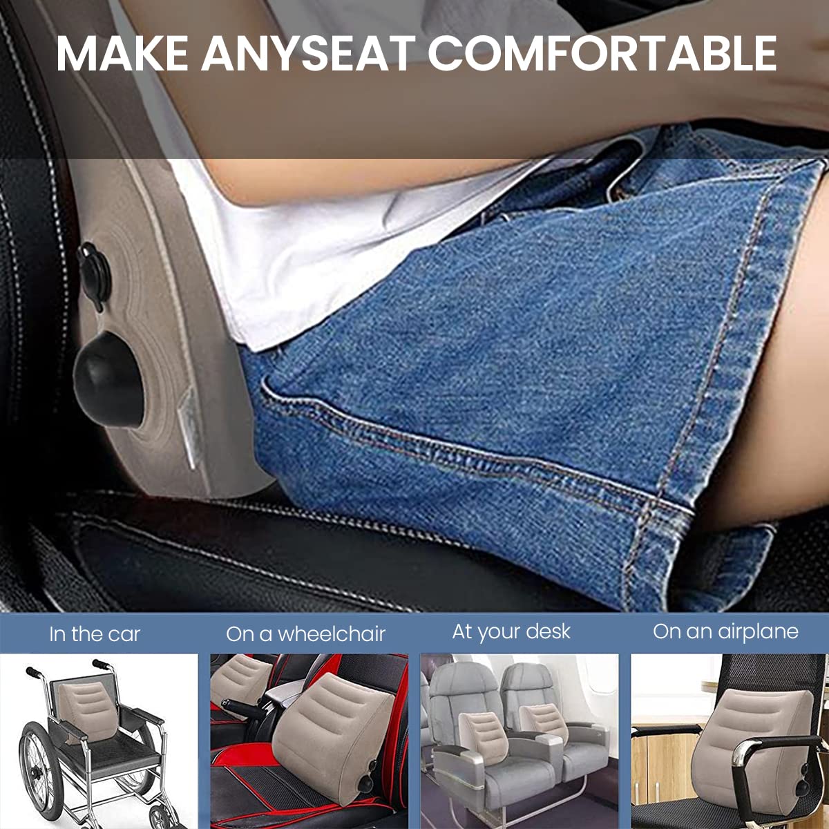 HANNEA Inflatable Travel Pillow, Portable Inflatable Back Support Suitable for Travel, Lumbar Support Pillow for Office/Computer Chair and Car Seat Cushion