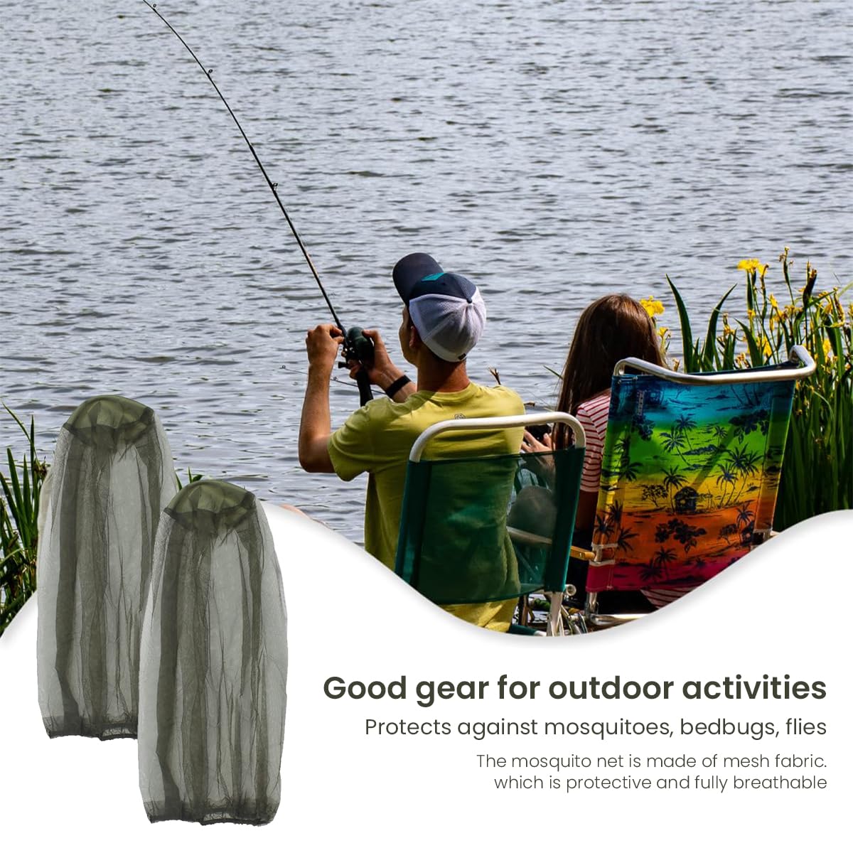 HASTHIP 3Pcs Mosquito Head Net for Hiking, Camping, Fishing, Insect Net Mask Cover with Extra Fine Fly Screen Holes for Head, Face, Neck From Bugs, Mosquitoes, Outdoor Protection for Men & Women