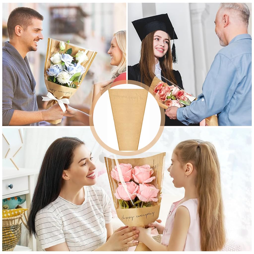 HASTHIP 20Pcs Flower Wrapping Paper Small Bouquets Wrapping Paper 17.3 Inches Brown Letter Print Packing Paper Art Craft Wrapping Paper for Small Bouquets