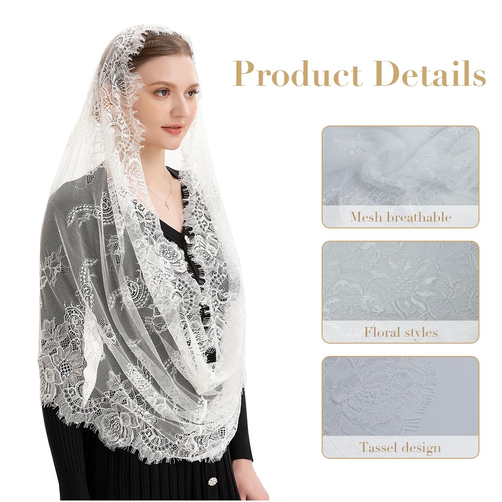 PALAY Sheer Lace Veil Bridal White Lace Veil Spanish Mantilla Bridal Veil Wedding Veil