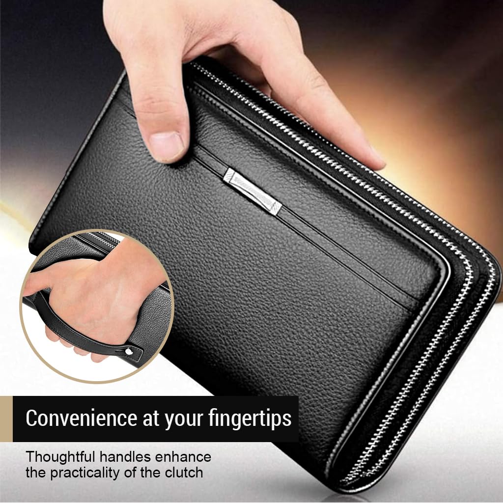 GUSTAVE Men Clutch Bag Fashion PU Leather Wallet Handbag Phone Bag Men Clutch Card Bag with Hand Grip Large Capacity Men's Phone Bag Casual Clutch Bag Father's Day Gift Gift for Men
