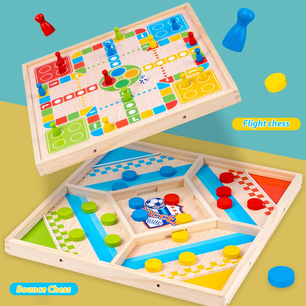 PATPAT Fastest Finger First Board Game, 4 Players String Hocky Board Game, 2 in 1 Sling Puck Board Game & Dice Game, Board Games for Kids & Adults, Fastest Finger Wooden Board Games for Family