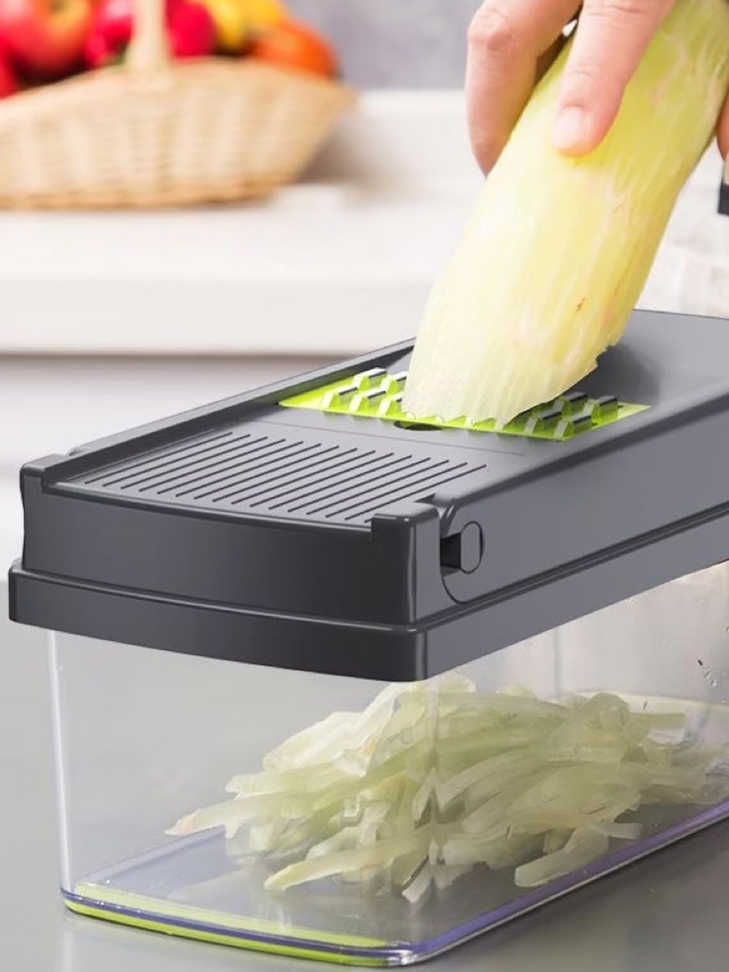 Supvox Vegetable Chopper - Mandoline Slicer Cutter Chopper and Grater, 7 in 1 Vegetable Cutter Interchangeable Blades with Colander Basket and Container, 16Pcs Kitchen Vegetable Slicer