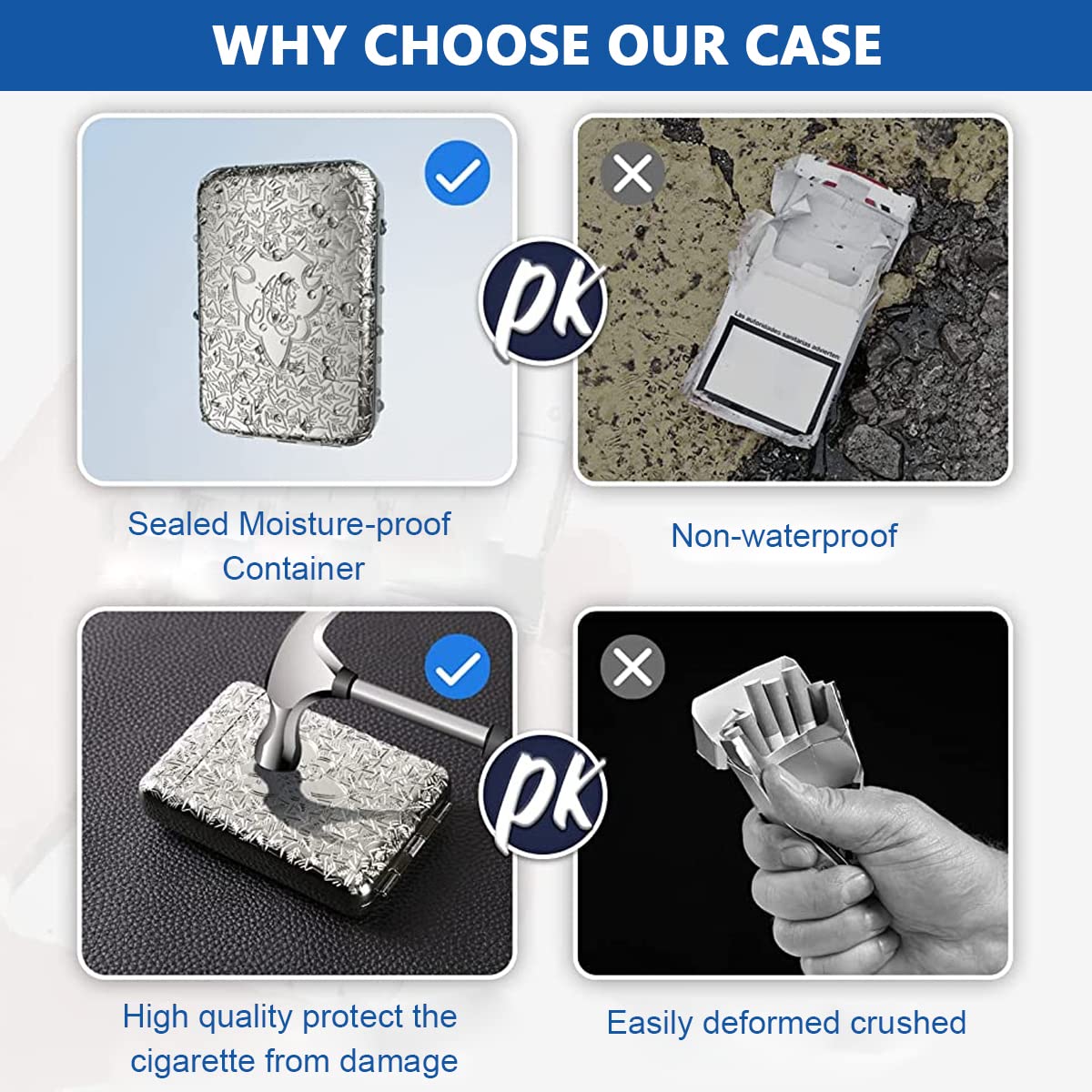 ELEPHANTBOAT Silver Metal Cigarette Case Box for 16pcs,84mm King Size Cigarettes with Moisture-Proof and Scratch Proof,Unique Birthday Christmas Gifts for Women & Men