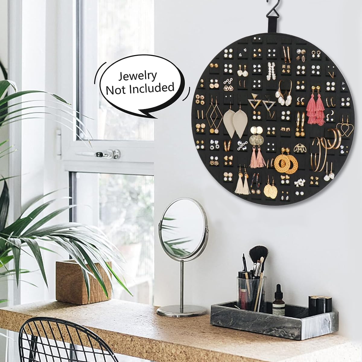 HASTHIP Earrings Organizer Hanging Earrings Holder Hanger Wall Mount Soft Felt Round Earring Stand for Display Jewelry Organizer - Hold up to 200 Pairs Earrings, Dark Grey