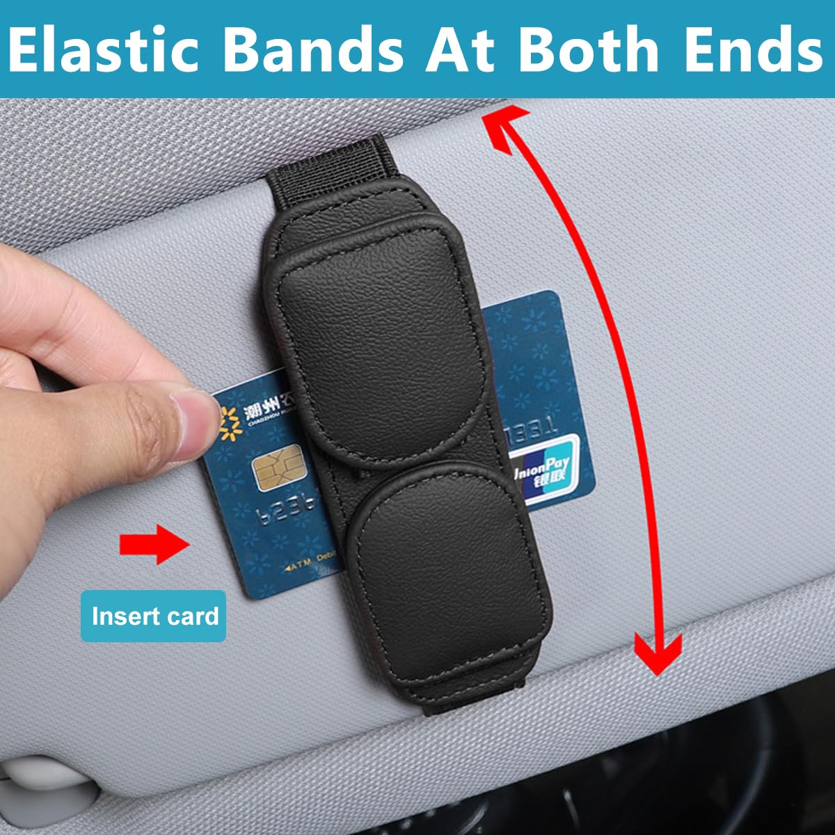 STHIRA Car Sunglasses Holder, Clip On Sunglasses Holder for Car, Magnet Sunglasses Holder for Sun Visor, Double Position PU Car Sunglasses Holder Clip for Versatile Card Receipt Holder Drive License Clamp