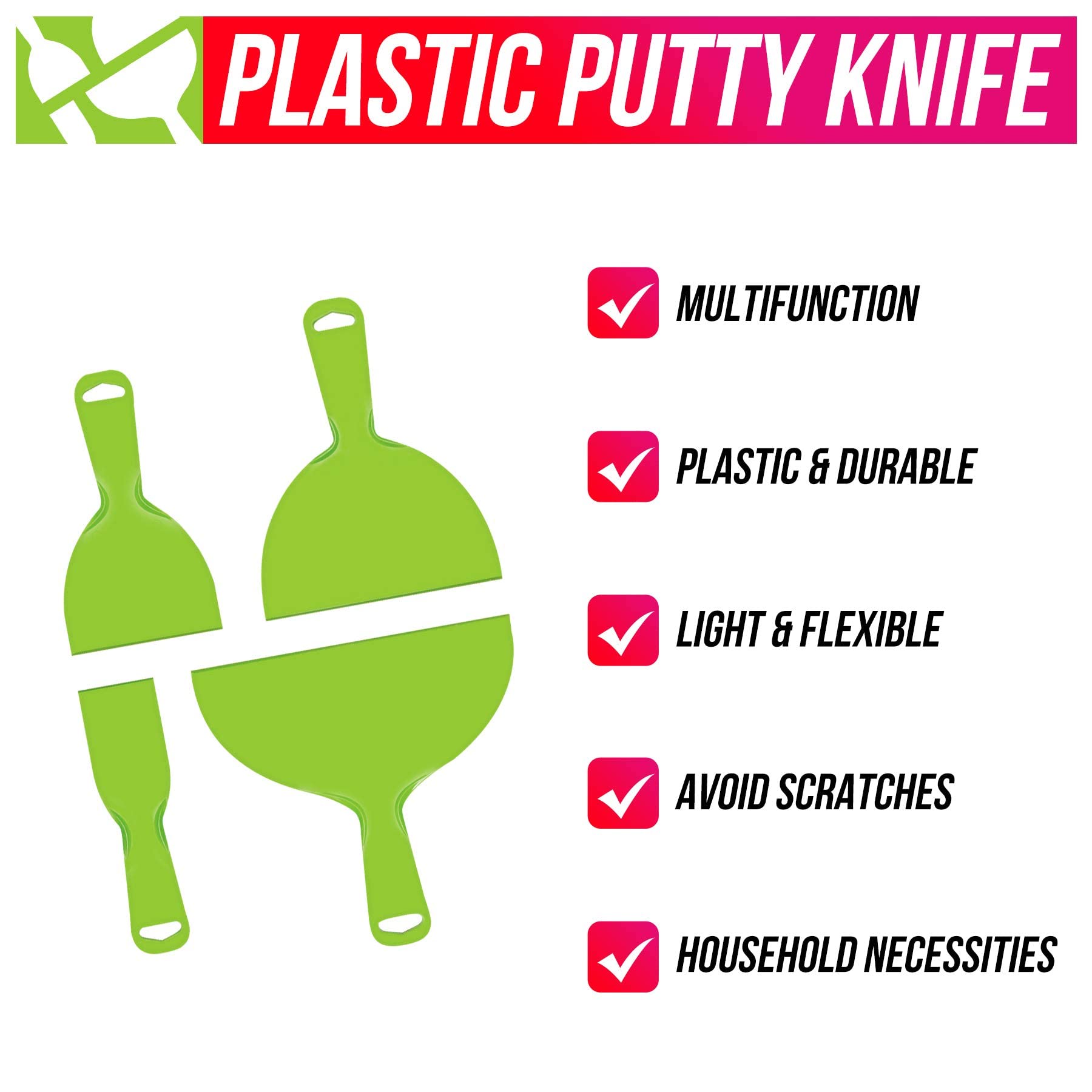 HASTHIP 4 PCS Putty Scrapers, Putty Knives, Putty Knife Set, Flexible Plastic Paint Scraper Tool 2/4/6/8inch for Drywall Finishing, Plaster Scraping, Decals and Wallpaper