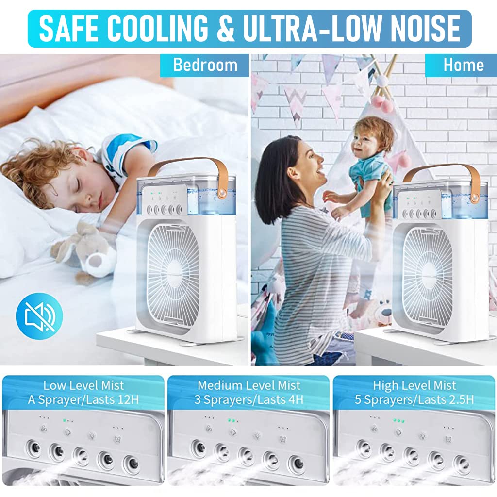 ZORBES USB Cooling Fan 2 in 1 Desk Air Humidifier Fan LED Cooling Fan with 3 Speed & 5 Mist Spray Mode Portable Evaporative Air Cooler with Cooling Fan for Bedroom, Office, Dorm
