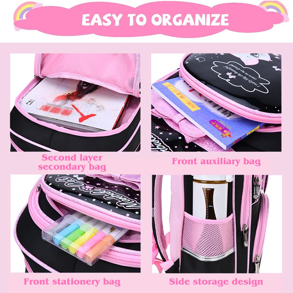 PALAY School Bag for Girls Kids Luggage Trolley Backpack for Girls Travel Backpack for Elementary Preschool Students Detachable Wheel Stand Design Gift(42X32X18cm)
