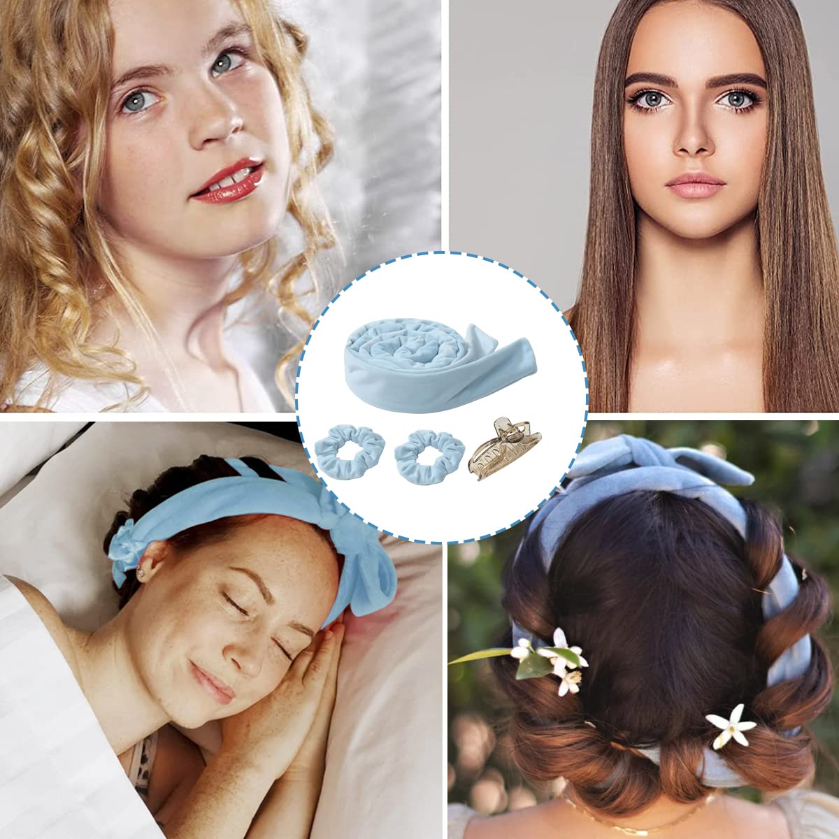 MAYCREATE Heatless Curls, Heatless Curling Headband, No Heat Curlers Headband Soft and Comfortable Sleep Silk Hair Curling Ribbon for DIY Styling of Long Hair