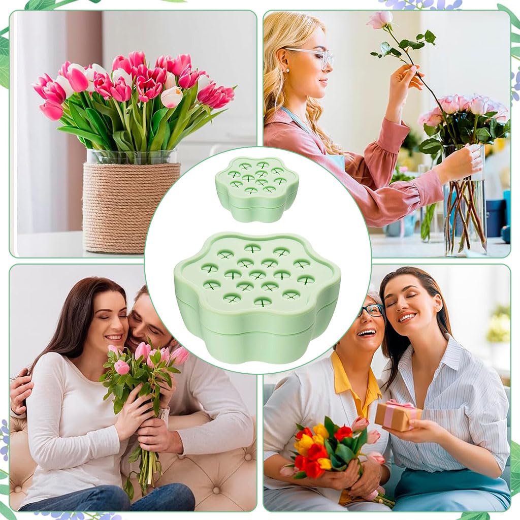 HASTHIP 2Pcs Spiral Ikebana Stem Holder Ring, Silicone Spiral DIY Stem Holder for Flower Spiral DIY Bouquet Twister Flower Holder (Green L+S )